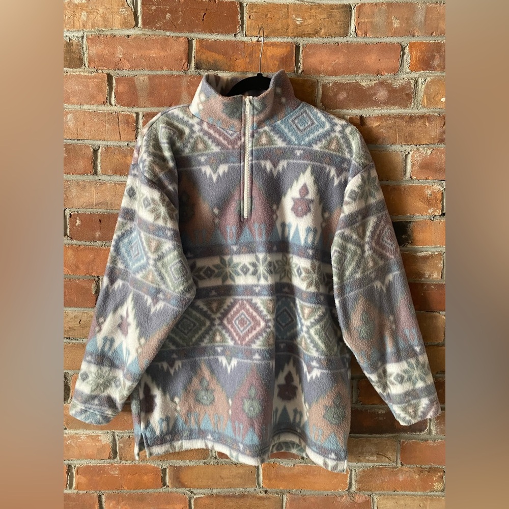 VINTAGE LOCKER SHOP ATHLETICS fleece southwestern aztec sweater 1/4 zip XL - Picture 3 of 8